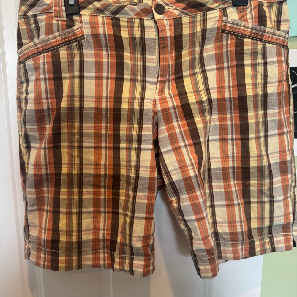 French Cuff Flat Front Shorts in Brown and Orange